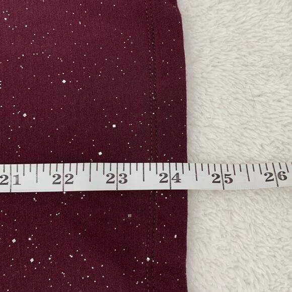 Womens XL Top V-Neck Plum w/Silver Glitter Short Sleeve Stretch Soft Party - Picture 8 of 9